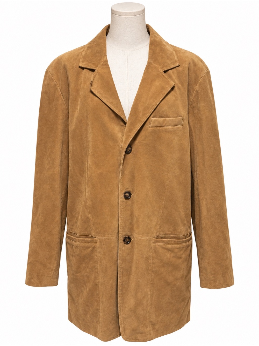 Nicole Miller Genuine Suede Leather Longline Blazer Coat XL Camel Brown